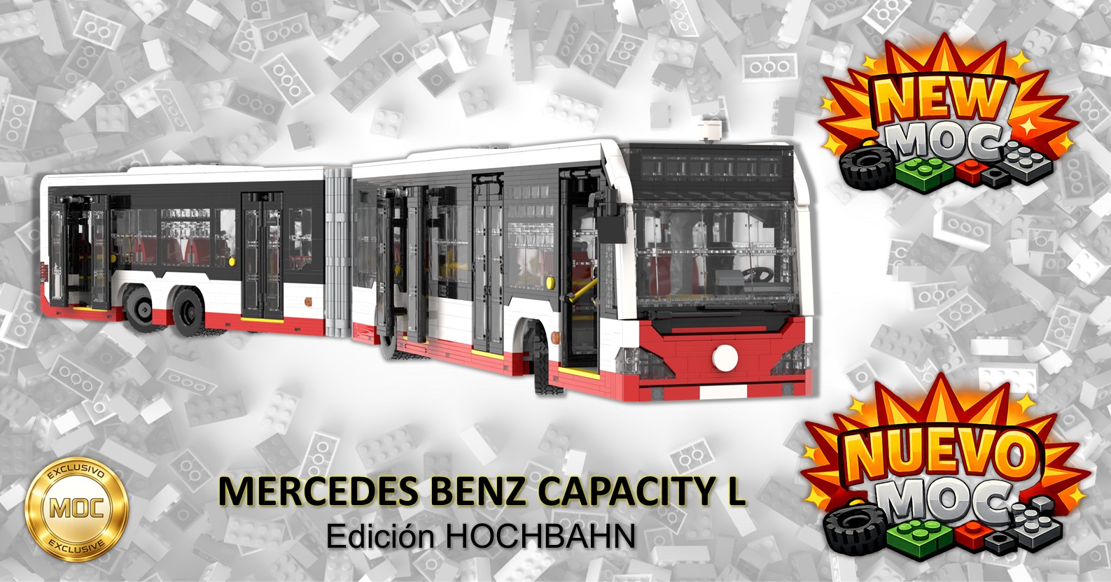 Mercedes Benz Capacity L MOC Autobús Mercedes Benz Capacity I con un diseño moderno y colores rojo y blanco.