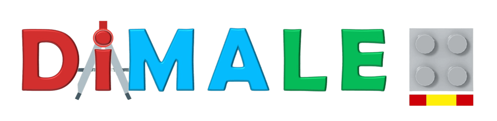 DIMALE: Marca Nacional Española Registrada Logotipo colorido con las letras "DIMALE" y un bloque de construcción al final.