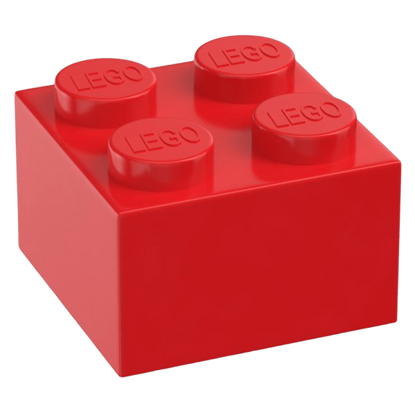 Incluyen piezas tipo Lego Bloque de LEGO rojo con cuatro puntos de conexión en la parte superior.