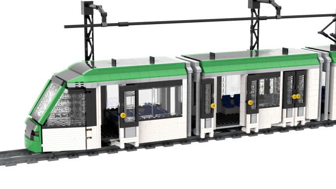 MOC Alstom Citadis S302 TRAM Barcelona Lego puertas abiertas